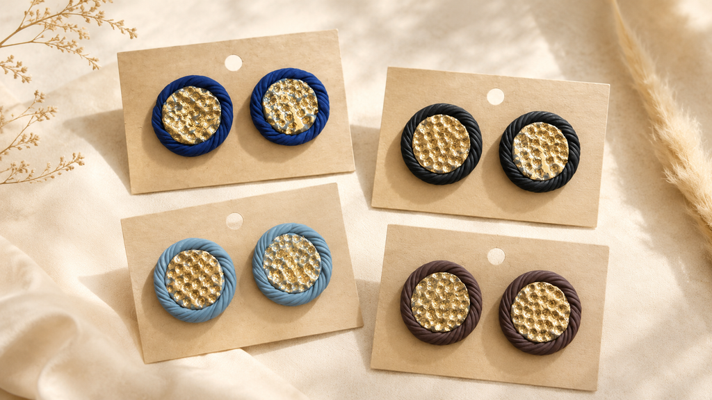 Gold hammered frammed Studs