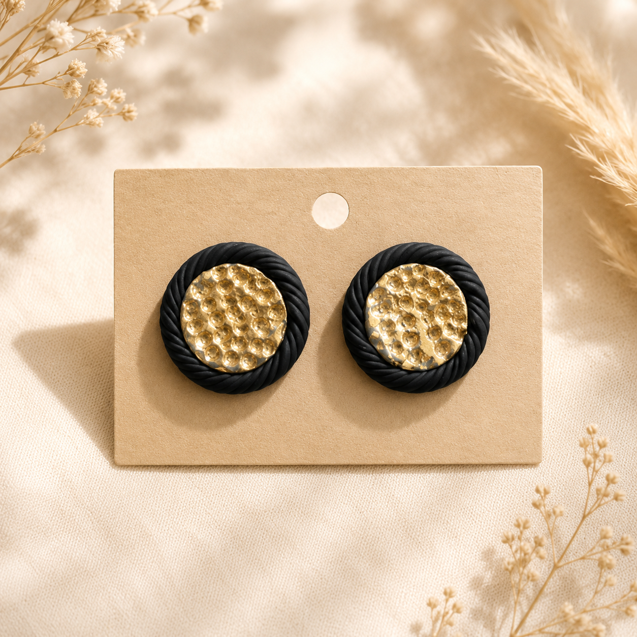 Gold hammered frammed Studs