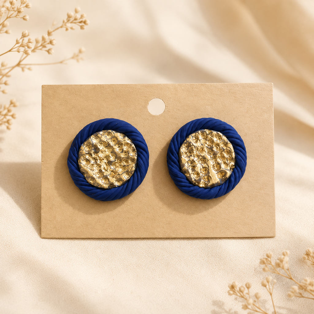 Gold hammered frammed Studs