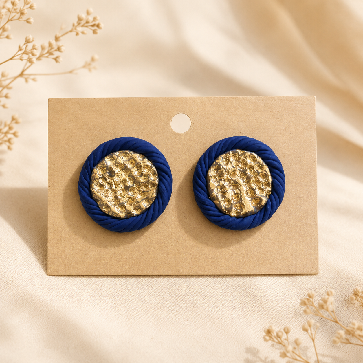 Gold hammered frammed Studs
