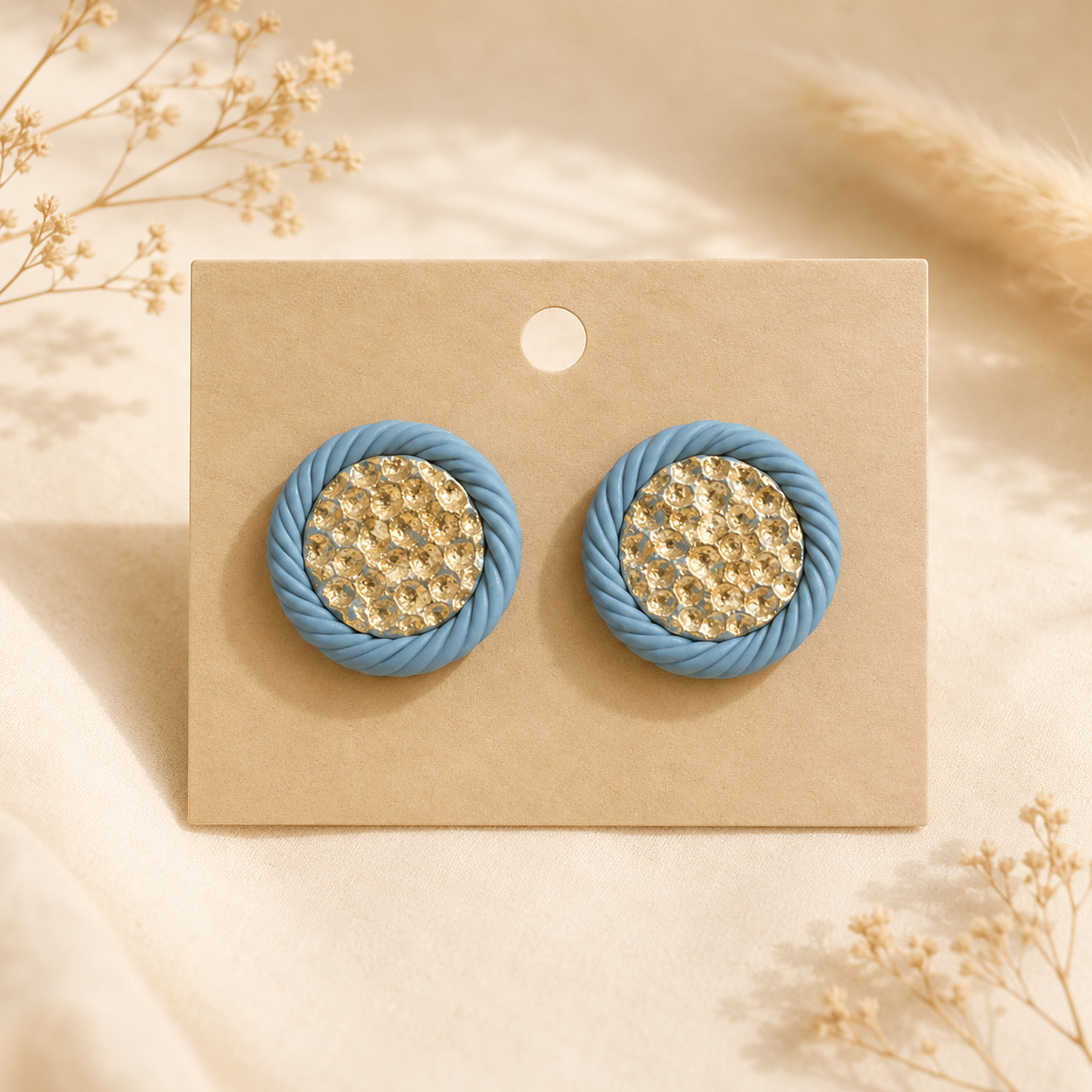 Gold hammered frammed Studs
