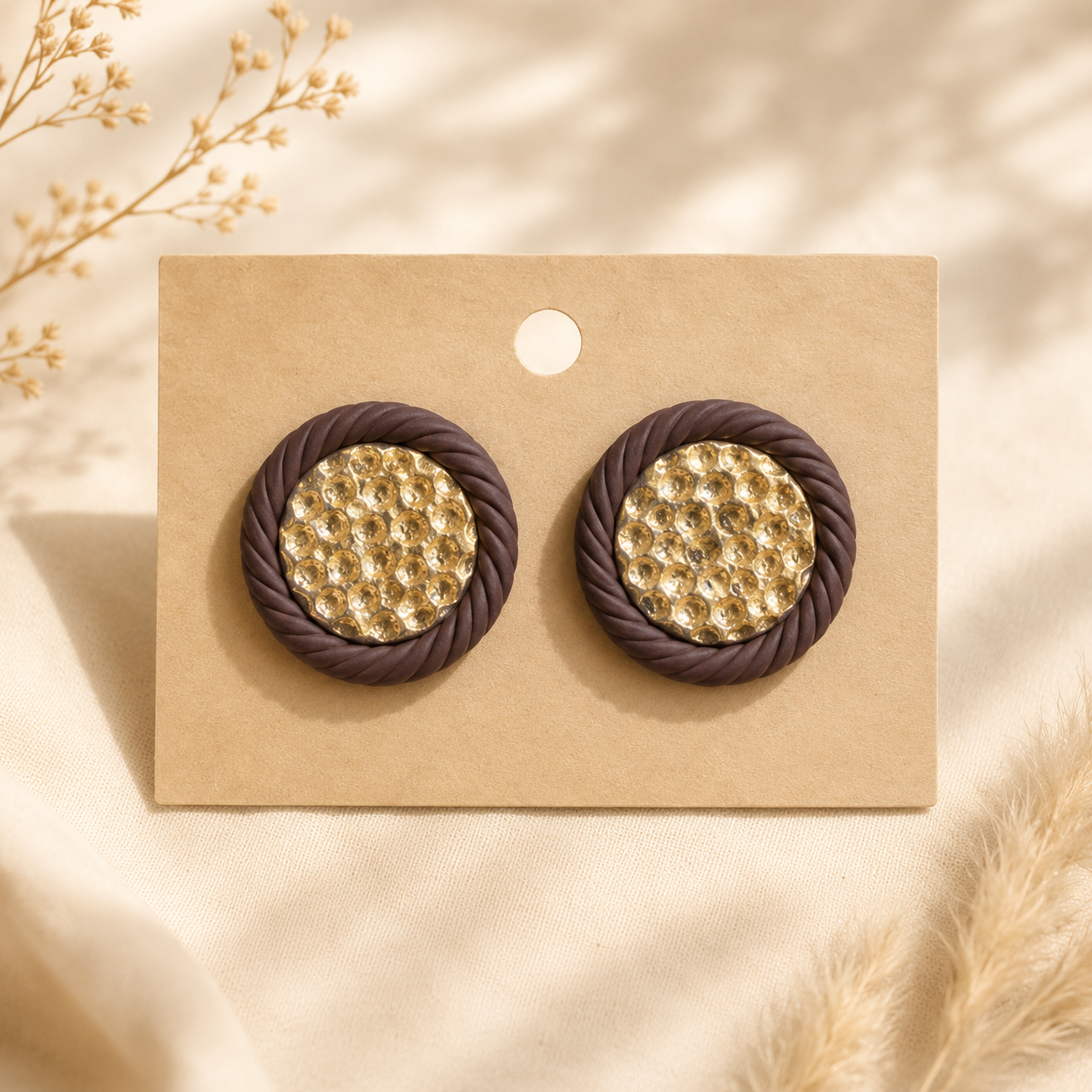 Gold hammered frammed Studs