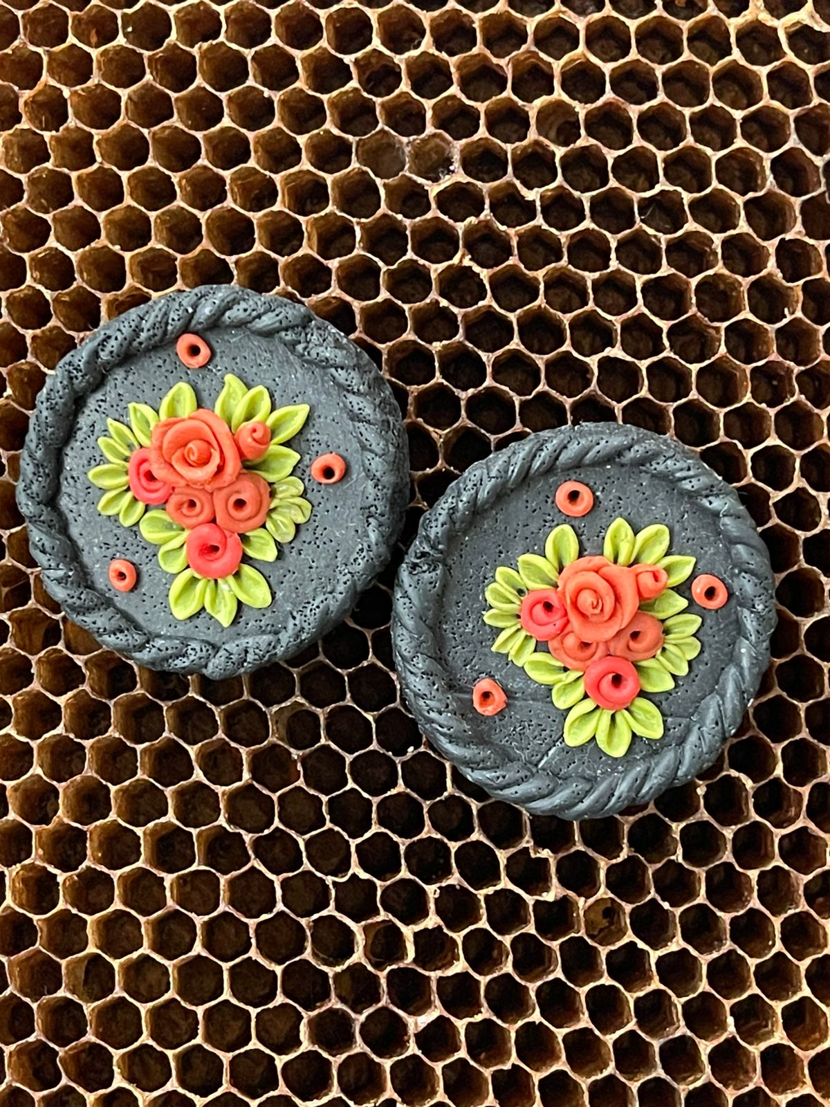 Black Floral Studs