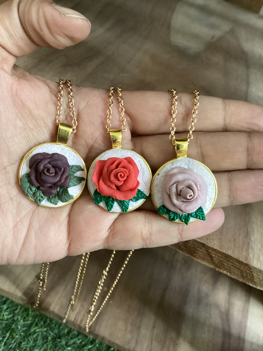 Single Rose Clay Pendant Set (3 piece)