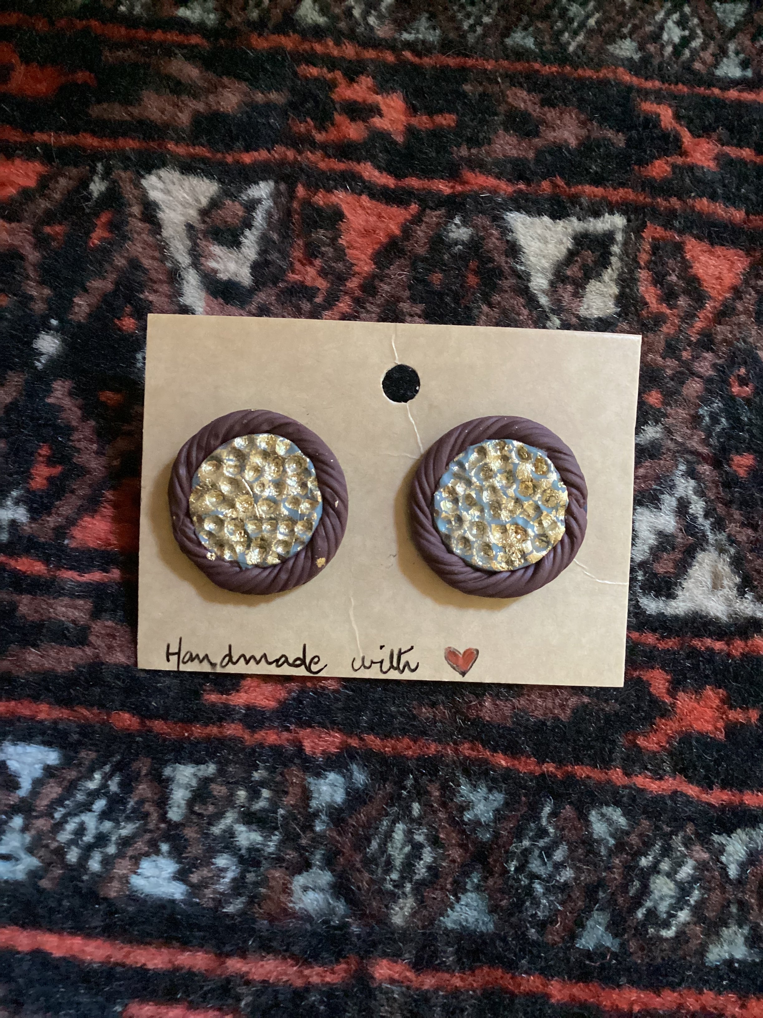 Gold hammered frammed Studs