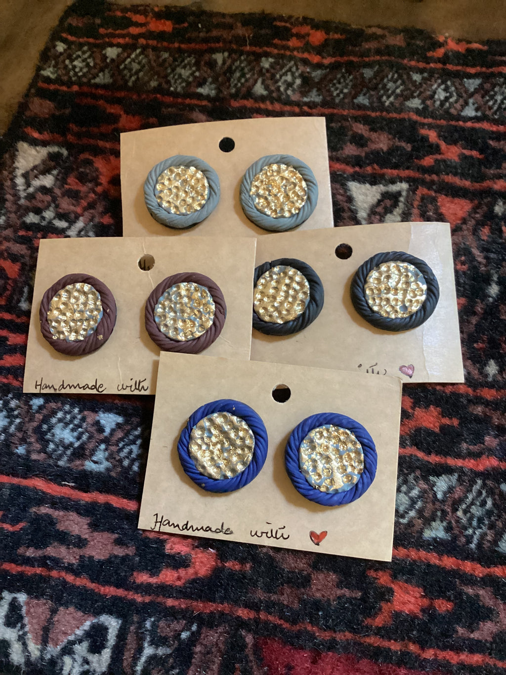 Gold hammered frammed Studs