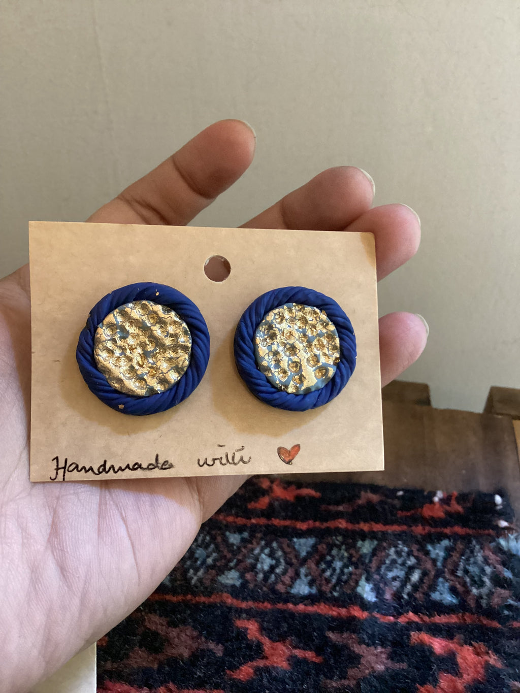 Gold hammered frammed Studs