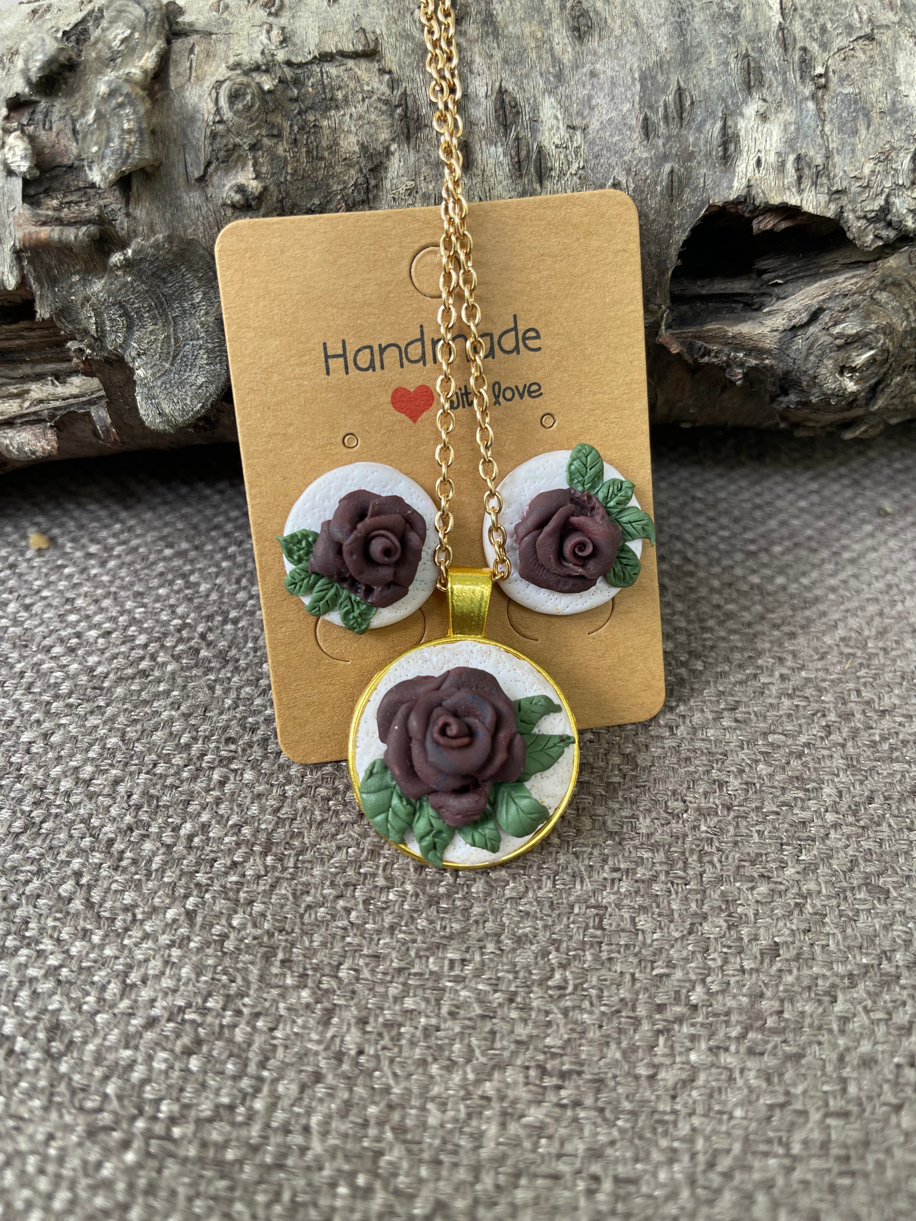 Single Rose Clay Pendant Set (3 piece)