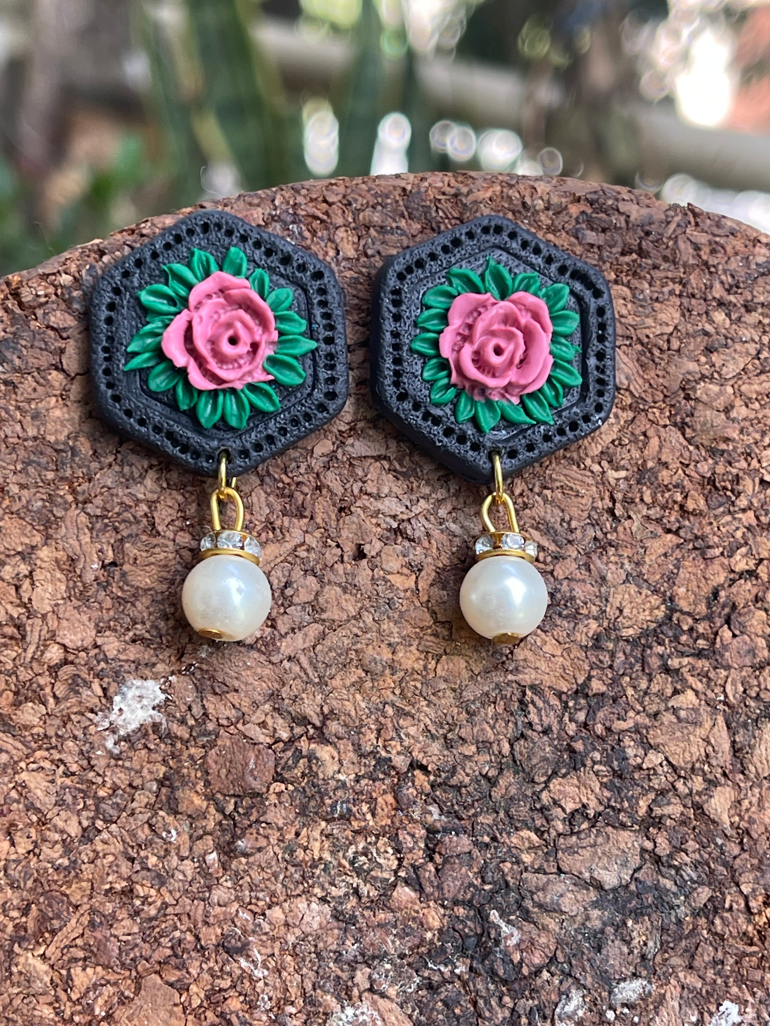 Hexagonal floral Earings