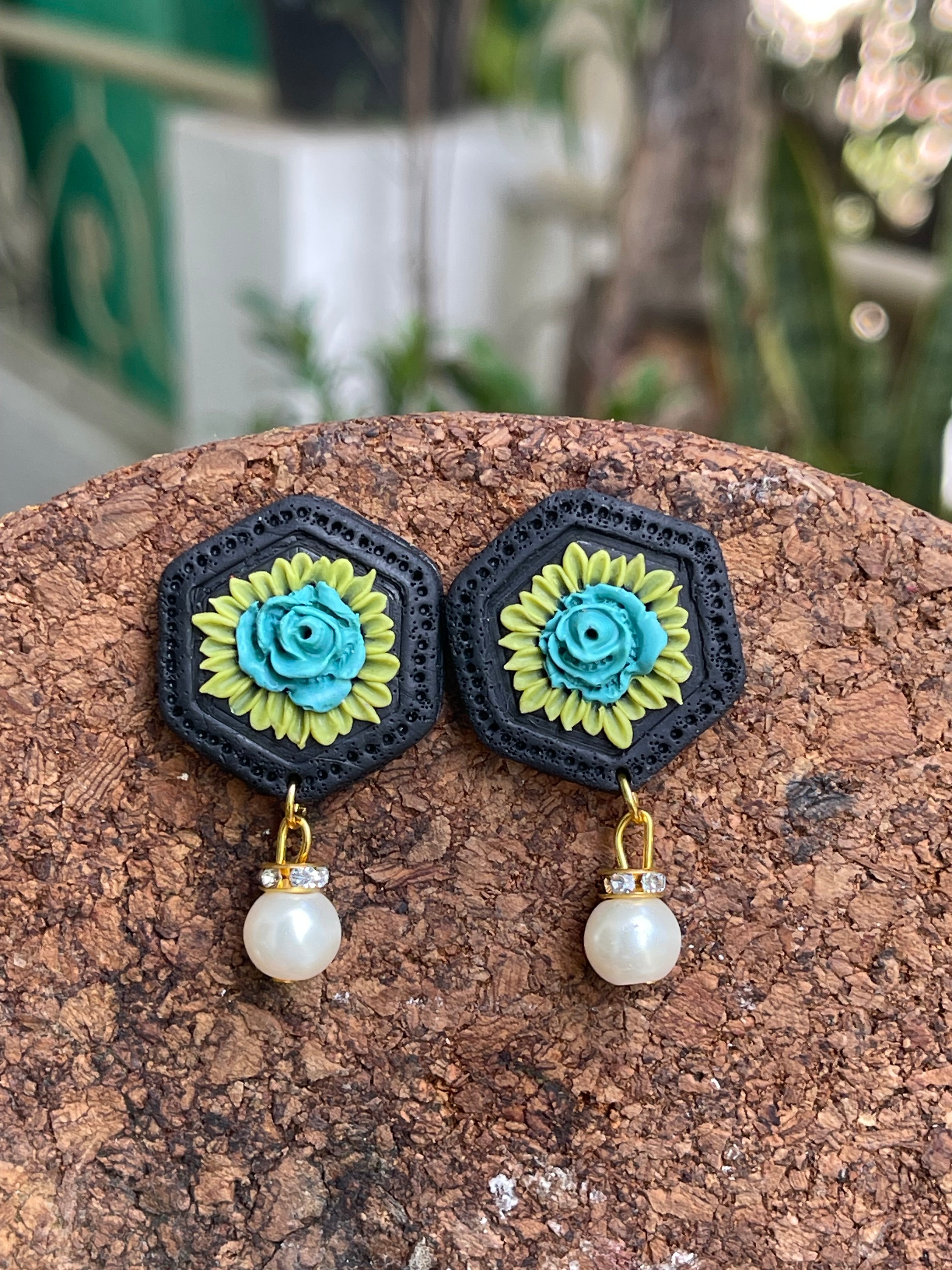 Hexagonal floral Earings
