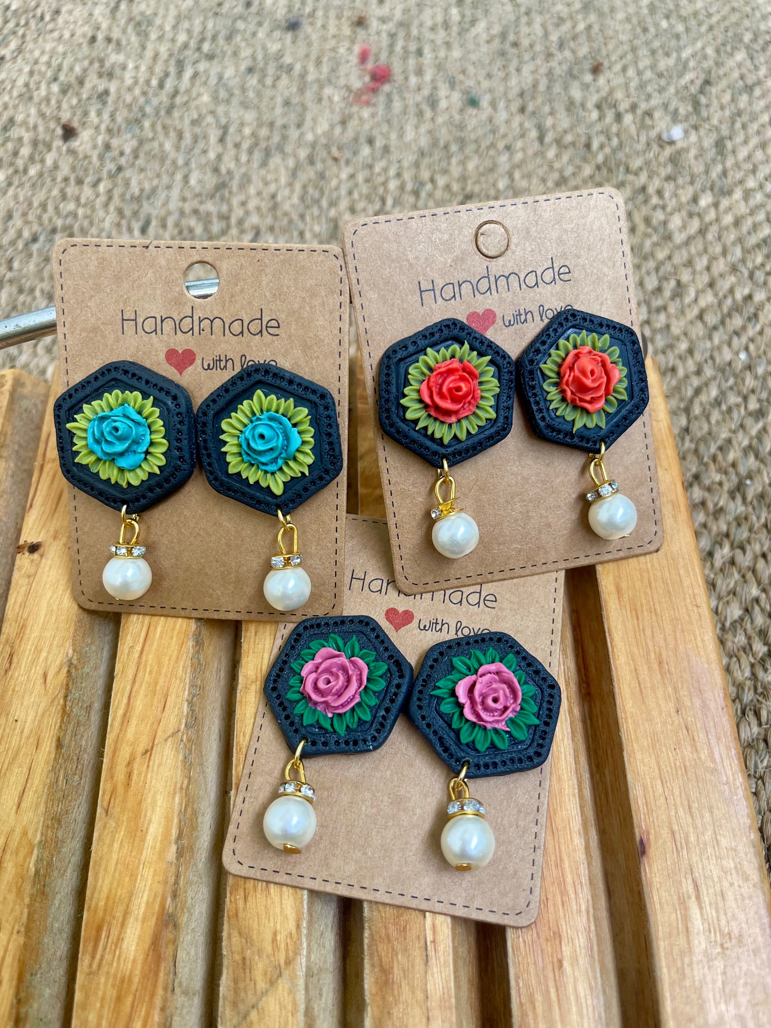 Hexagonal floral Earings