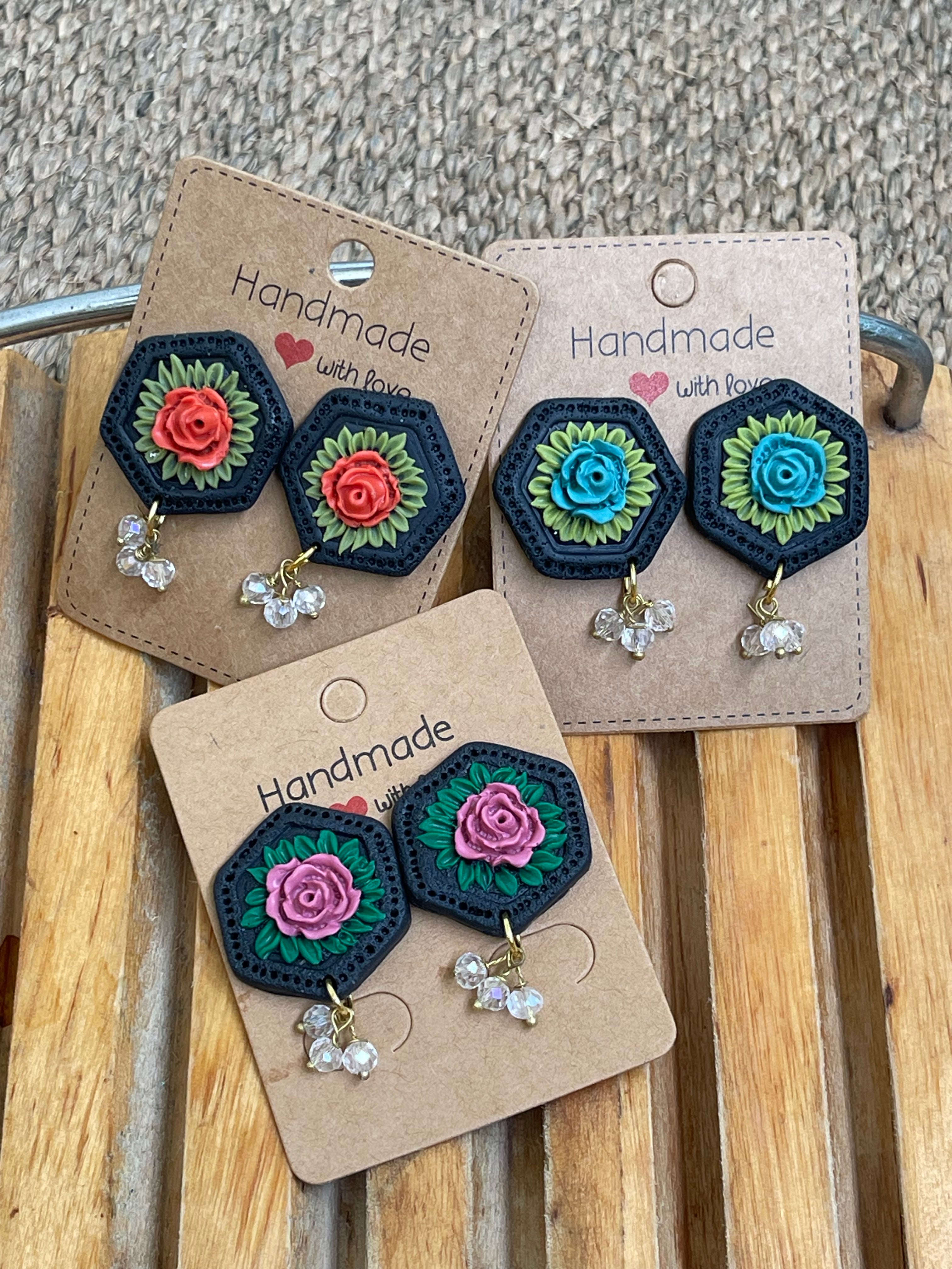 Hexagonal floral Earings