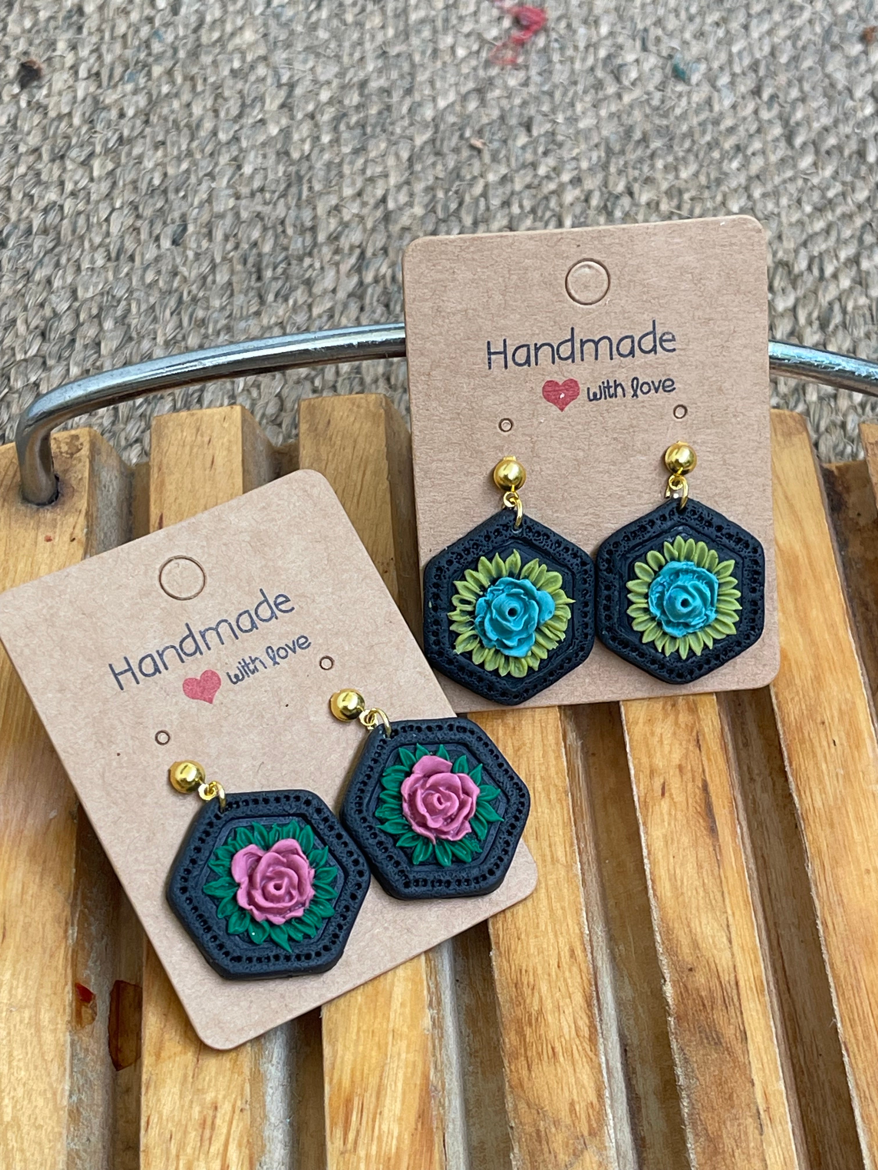 Hexagonal floral Earings