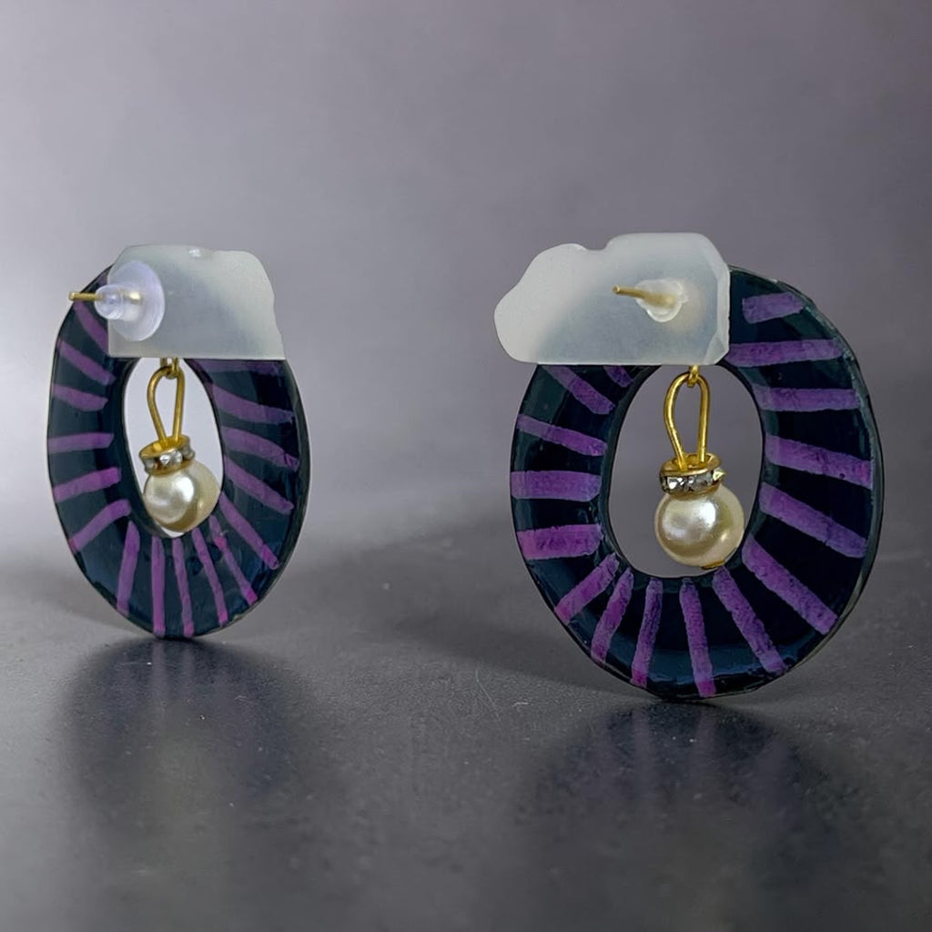 Hand-Drawn Floral Pearl Studs