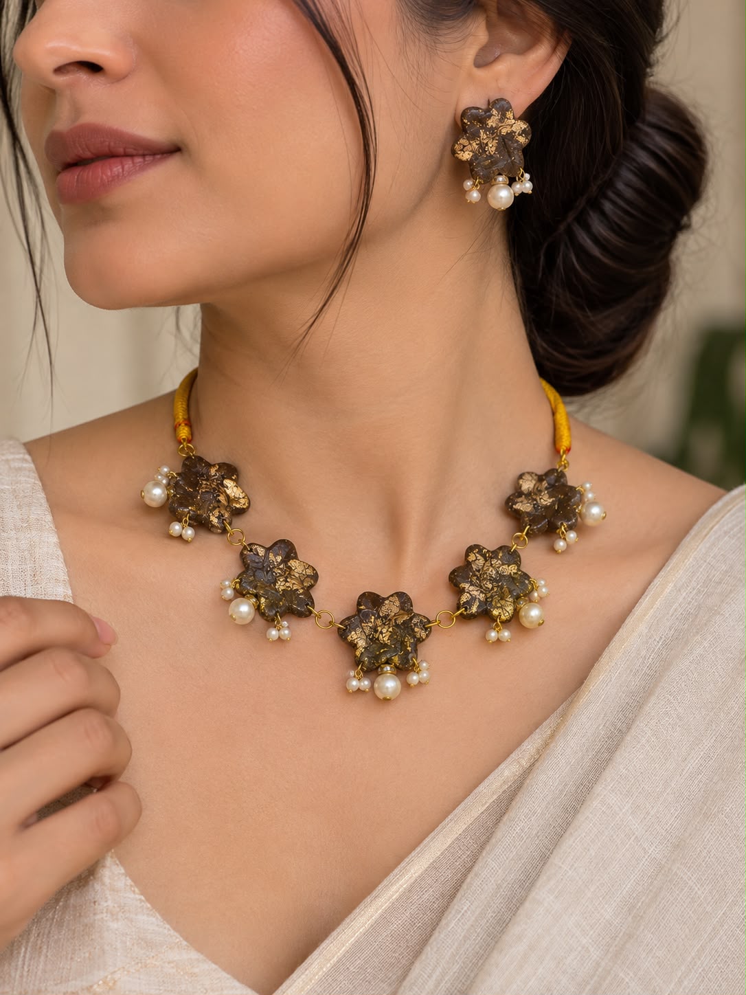 Brown GoldLeaf Pearl -Jewelry Set