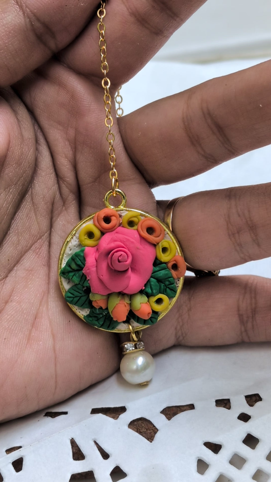 Floral Bindiya with chain hanging