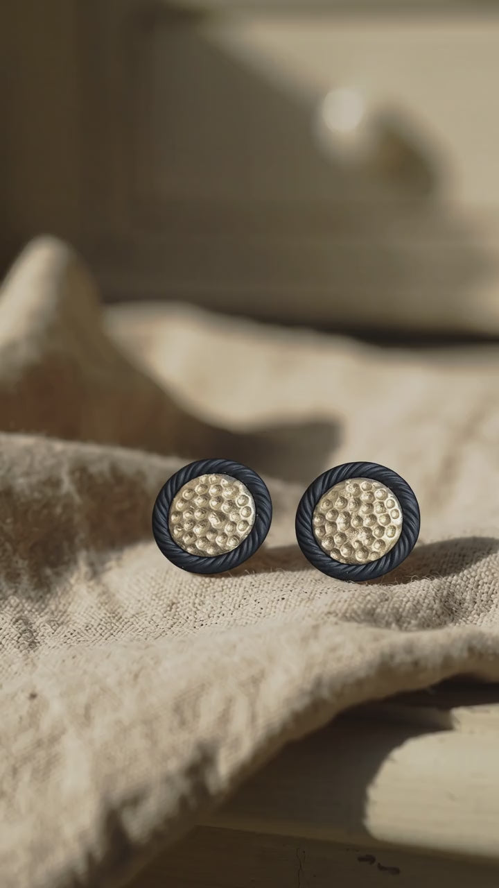 Gold hammered frammed Studs
