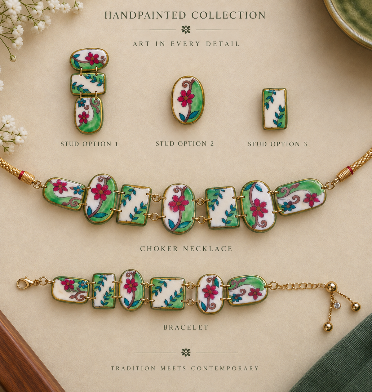 Porcelain bloom - jewelry set