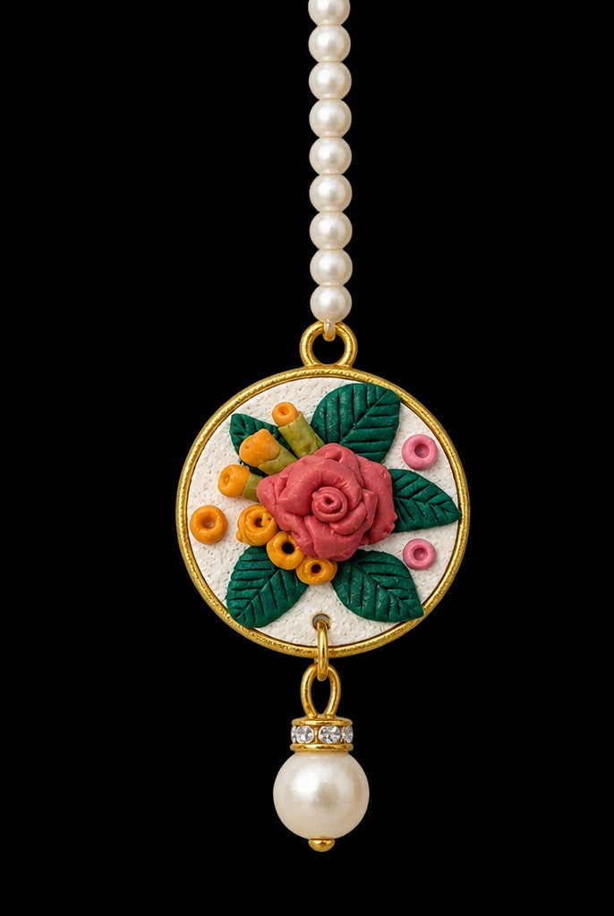 Floral Bindiya with Pearl Hanging